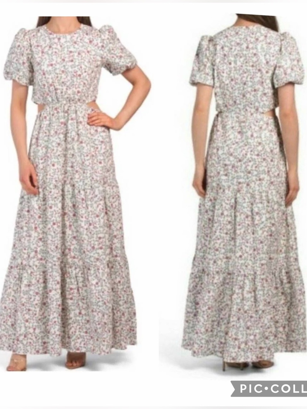 Wayf Cream Maxi Dress with Pink Floral Print